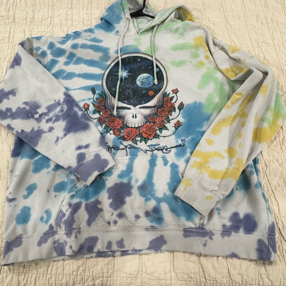 Urban Outfitters Tie-Dye Hoodie with Skull and Roses Design